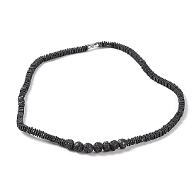 Квадратные и круглые ожерелья из натуральных бусин из лавового камня, с застежками сплава винт