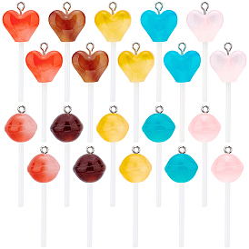 20Pcs 2 Style Resin Pendants, with Platinum Plated Iron Loops, Imitation Food, Lollipop