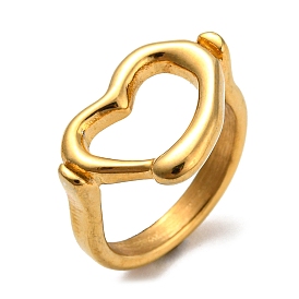 Revestimiento de iones (ip) 304 anillos de acero inoxidable para mujeres, anillo de corazón hueco