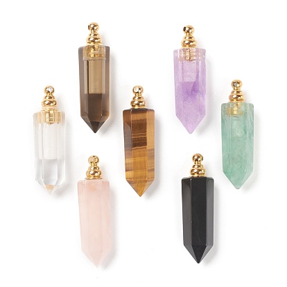 Faceted Natural Gemstone Pendants, Openable Perfume Bottle, with Golden Tone Brass Findings, Bullet