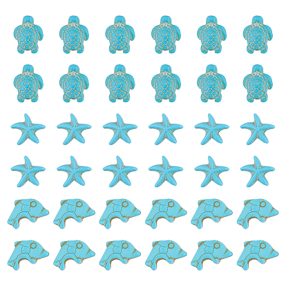 90шт 3 стили окрашенные нити синтетических бирюзовых бусин, дельфин, черепаха и морская звезда