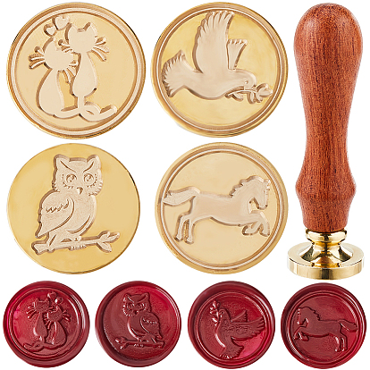 4 шт. 4 стили золотистый тон латунная восковая печать штамп головка, с 1 ручкой из грушевого дерева pc, для diy scrapbooking