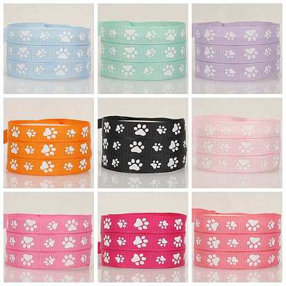 100 Yards Printed Polyester Grosgrain Ribbons, Garment Accessories, Paw Print Pattern