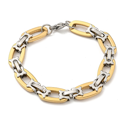 Two Tone 201 Stainless Steel Oval Link Chain Bracelet, 304 Stainless Steel Clasps