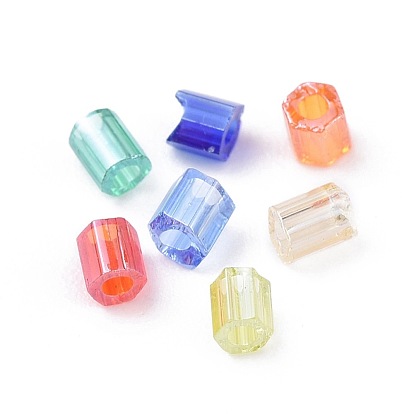 Grade A Glass Seed Beads, Hexagon(Two Cut), Transparent Colours Lustered