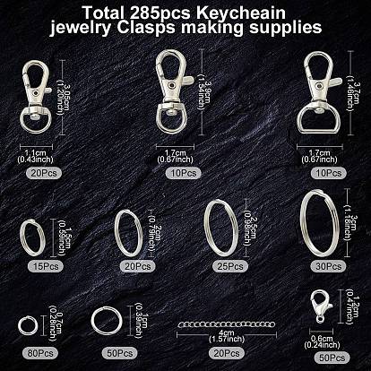 DIY Keychain Making Kit, Including Alloy & Iron Swivel Lobster Claw Clasps, Iron Split Key Rings, 304 Stainless Steel Ends Chains