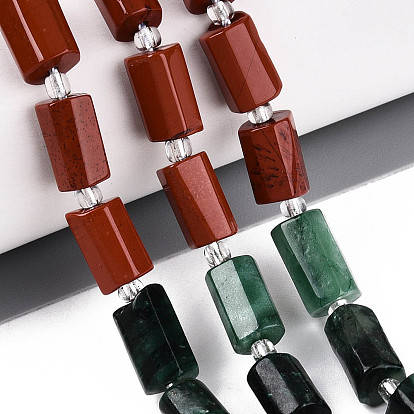 Нити бусин из натурального фуксита, красной яшмы и радужного лунного камня, колонка