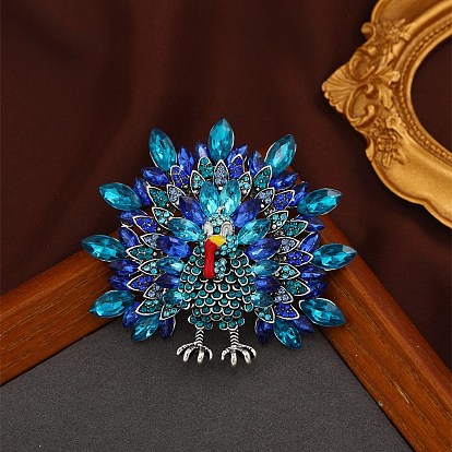 Rhinestone Turkey Brooch Pin with Enamel, Antique Silver Alloy Badge for Backpack Clothes