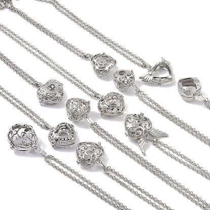 Brass Rhinestone Pendant Necklaces, Iron Rolo Chains, Heart