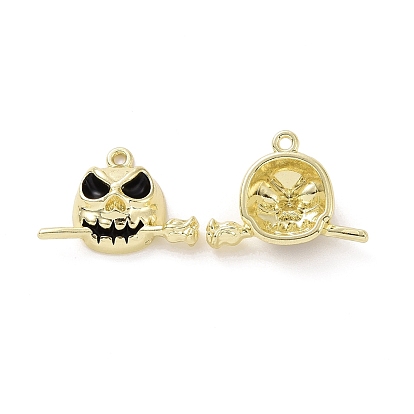Rack Plating Alloy Enamel Pendants, Cadmium Free & Lead Free & Nickle Free, Skull with Rose Charn