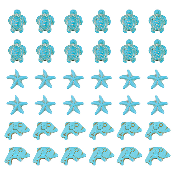 90шт 3 стили окрашенные нити синтетических бирюзовых бусин, дельфин, черепаха и морская звезда