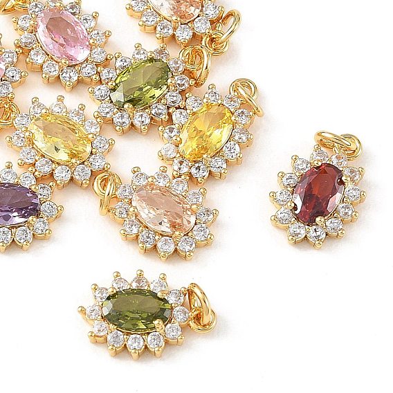 SHEGRACE Brass Micro Pave Cubic Zirconia Pendants, Cadmium Free & Nickel Free & Lead Free, Flower Charms