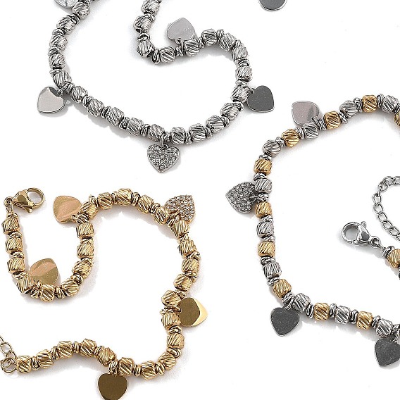 Панк-стиль 304 браслеты из нержавеющей стали с подвесками в виде колонн для женщин, сердце, с кубического циркония