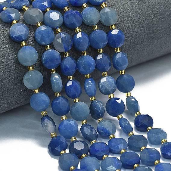 Нити бусин из натурального синего авантюрина (окрашенного и нагретого), граненый шестиугольный разрез, плоско-круглые, с бисером