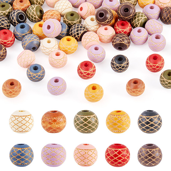 60 шт деревянные бусины, круглый с сетчатым узором