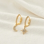 Clear Cubic Zirconia Star & Moon Asymmetrical Earrings, Brass Dangle Hoop Earrings for Women