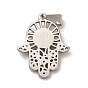 304 Stainless Steel Pendants, Hamsa Hand/Hand of Miriam Charms with Resin Blue Evil Eye, Religion