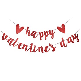 Paper Valentine's Day Theme Banner, with Glitter Powder, for Party Festival Home Decorations