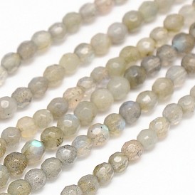 Natur Labradorit runde Perle Stränge, facettiert, 4 mm, Bohrung: 1 mm, ca. 100 Stk. / Strang, 15.7 Zoll