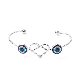 Resin Evil Eye with Heart Cuff Bangle, Iron Wire Wrap Jewelry for Women