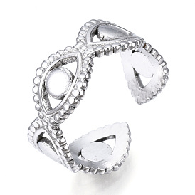 304 Stainless Steel Evil Eye Open Cuff Ring, Hollow Chunky Ring for Women