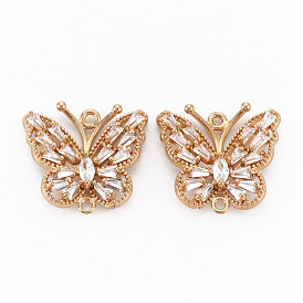 Brass Micro Pave Cubic Zirconia Links Connectors, Long-Lasting Plated, Butterfly, Light Gold