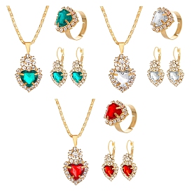 Комплект украшений со стразами в форме сердца, золотой сплав 3 пары 3 цвета серьги с застежкой-русалкой и 3шт. 3 цвета ожерелье с подвеской и 3шт. 3 цвета регулируемое кольцо