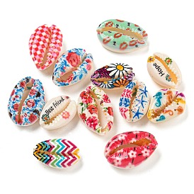 Printed Natural Shell Beads, Shell Shape, No Hole/Undrilled