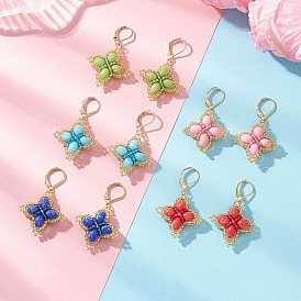 Серьги с застежкой-молнией из клеверного стекла и синтетической императорской яшмы, с 304 серьгами из нержавеющей стали, золотые