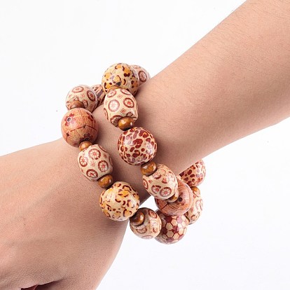 SUNNYCLUE DIY Bracelet Making, with Printed Wood Beads and Elastic Cord