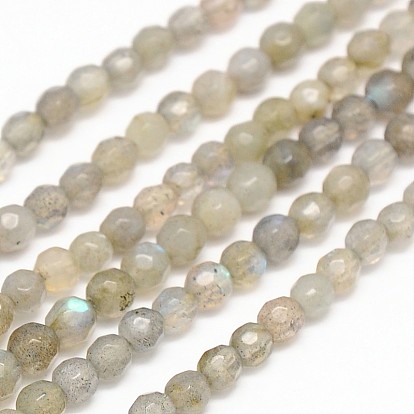 Natur Labradorit runde Perle Stränge, facettiert, 4 mm, Bohrung: 1 mm, ca. 100 Stk. / Strang, 15.7 Zoll