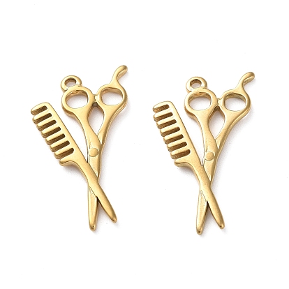 304 Stainless Steel Pendants, Scissors with Comb Charm