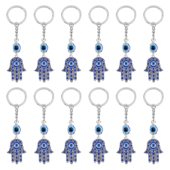12шт. брелки из сплава со стразами в виде руки хамсы с изображением сглаза, со смолевыми бусинами, украшение для сумки для ключей от машины