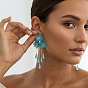 Alloy Glass Flower Stud Dangle Earringsl, Golden