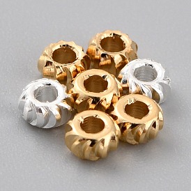 Brass Beads, Long-Lasting Plated, Corrugated Rondelle