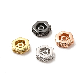 Rack Plating Brass Micro Pave Cubic Zirconia Beads, Long-Lasting Plated, Cadmium Free & Lead Free, Hexagon