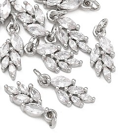 SHEGRACE Brass Clear Cubic Zirconia Charms, Cadmium Free & Nickel Free & Lead Free, Wheat Charms