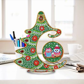 Kits de pintura de diamante de decoración de exhibición de árbol de navidad diy, incluyendo tablero de plástico, diamantes de imitación de resina, pluma, bandeja, arcilla de pegamento, bolsa ziplock, cadena de bolas