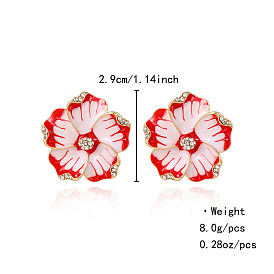 Zinc Alloy Enamel & Crystal Rhinestone Stud Earrings, Flower