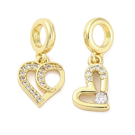 Латунное микропейв с кубическим цирконием европейские подвески с подвесками, сердце, Подвески с большими отверстиями