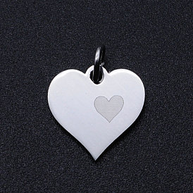 Valentine's Day 201 Stainless Steel Charms, with Jump Rings, Heart