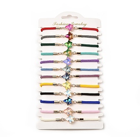 12шт 12 цвета полиэстер браслеты, латунные стеклянные звенья ювелирные изделия для женщин, лист