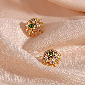 Stainless Steel Long Eyelash Zircon Oil Drop Earrings - Fashionable Devil Eye Jewelry.