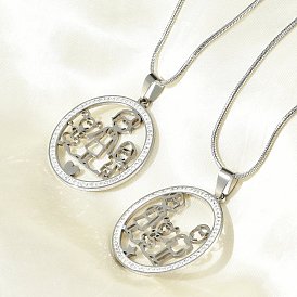 201 кольцо из нержавеющей стали с кристаллами и стразами с семейным кулоном на шею в подарок на день матери, цвет нержавеющей стали