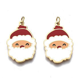 316 Surgical Stainless Steel Enamel Pendants, with Jump Rings, Santa Claus, White and Red