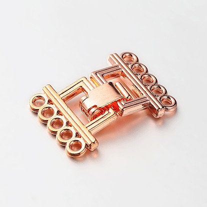 5 Strands Alloy and Brass Fold Over Clasps, 10-Hole, 24x16.5x5mm, Hole: 2mm