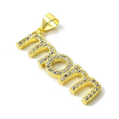 Mother's Day Real 18K Gold Plated Brass Micro Pave Cubic Zirconia Pendants, Word Mom