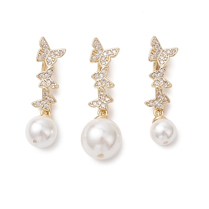 3 шт. 3 размеры латунные микропаве прозрачные кубические цирконии 3 подвески в виде бабочки с белыми круглыми жемчужинами из ракушек