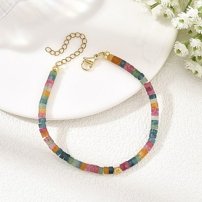 Bracelets de perles de jade blanc naturel, avec 304 rallonges de chaîne en acier inoxydable et 304 perles en acier inoxydable