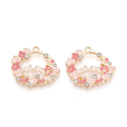 Rhinestone сплава и эмали подвески, стойки покрытие, форма цветка и кошки